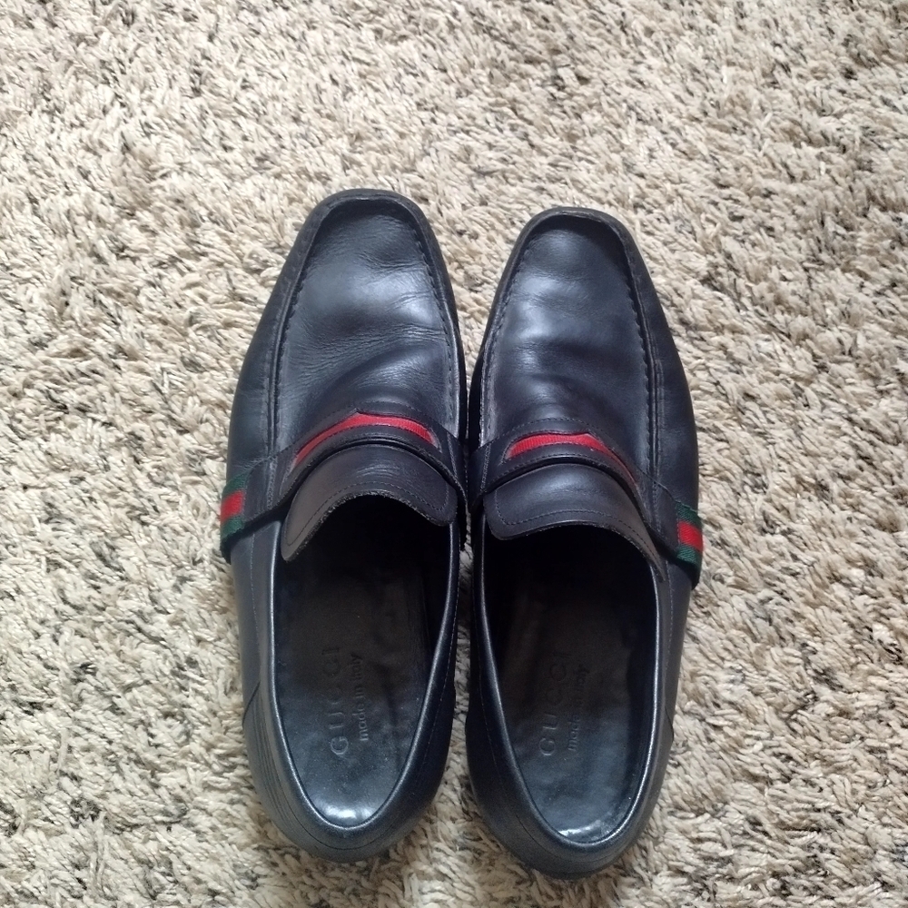 GUCCI  FLAG Black Leather Boat Deck Loafers sz 9 - Picture 7 of 11
